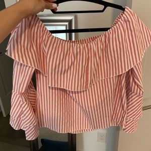 Off the shoulder stripe top with detailed sleeves